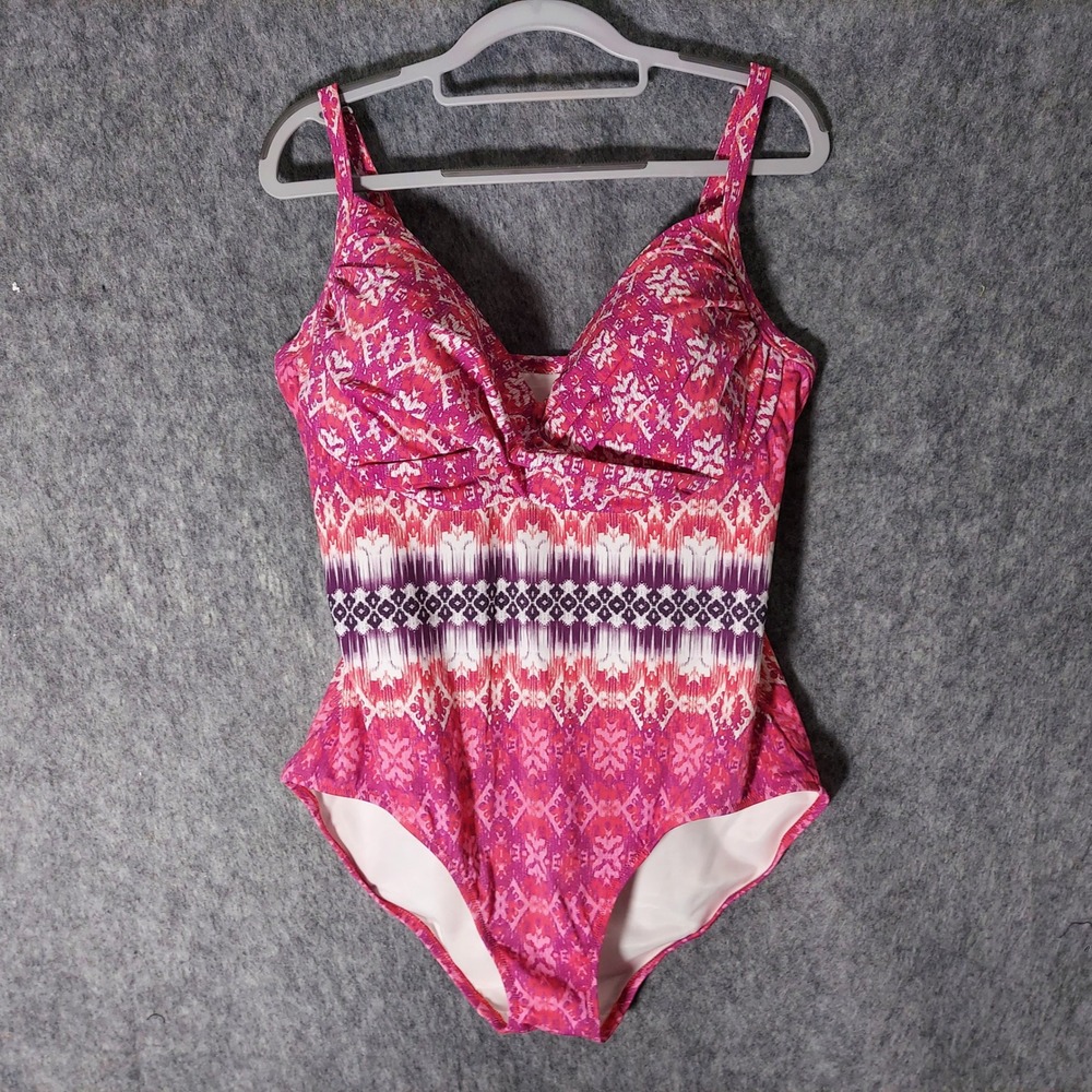 Lands End Swimsuit Women 14 Pink Purple Twist Front One Piece Built In Bra Lined